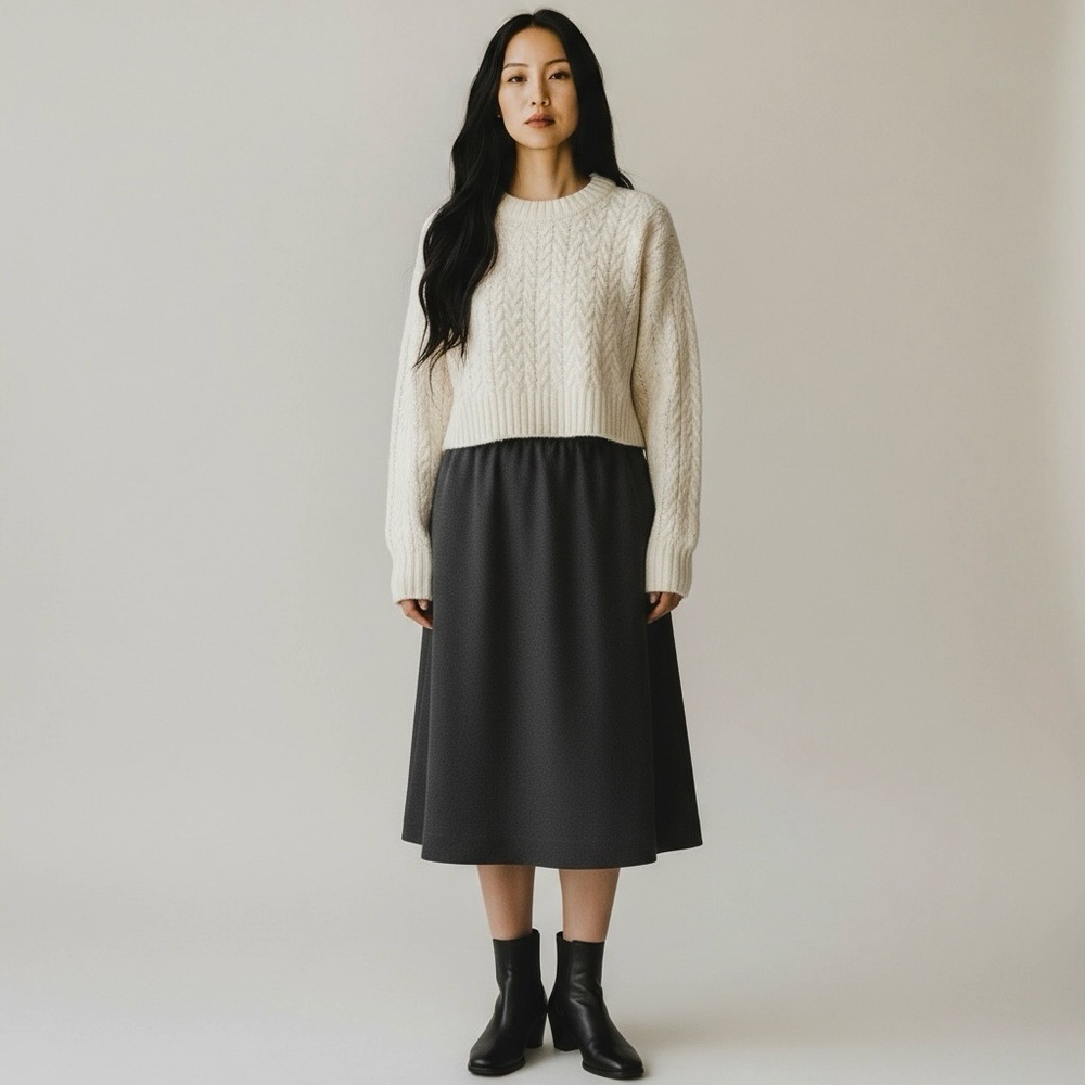 🌻VINTAGE 60s/70s Panther Black Wool Blend Academia Secretary Midi Skirt